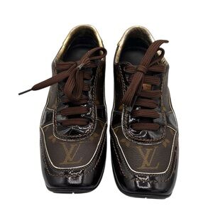 Louis Vuitton Brown and Gold Sneakers with Cushioned Soles